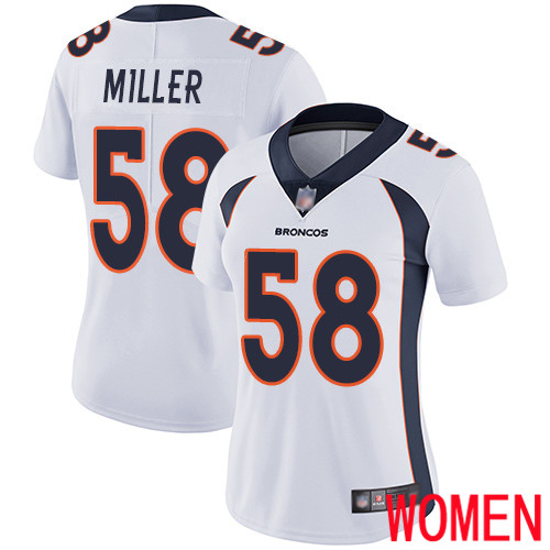 Women Denver Broncos #58 Von Miller White Vapor Untouchable Limited Player Football NFL Jersey->women nfl jersey->Women Jersey